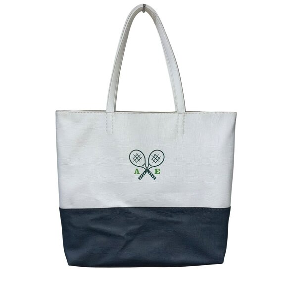 Mark and Graham Tennis Tote Bag A/E Design Large White & Gray Faux Leather With - Picture 2 of 9